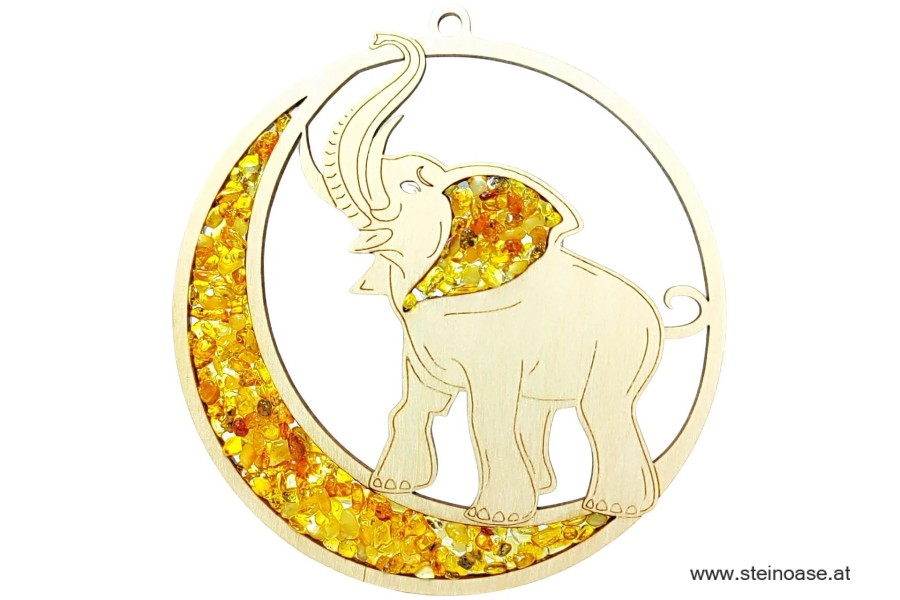 Fensterbild Suncatcher Bernstein - ELEFANT Ø 11cm